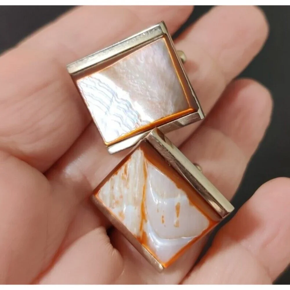 DANTE iridescent shell Cufflinks Vintage Mens Shades Of Brown Cream